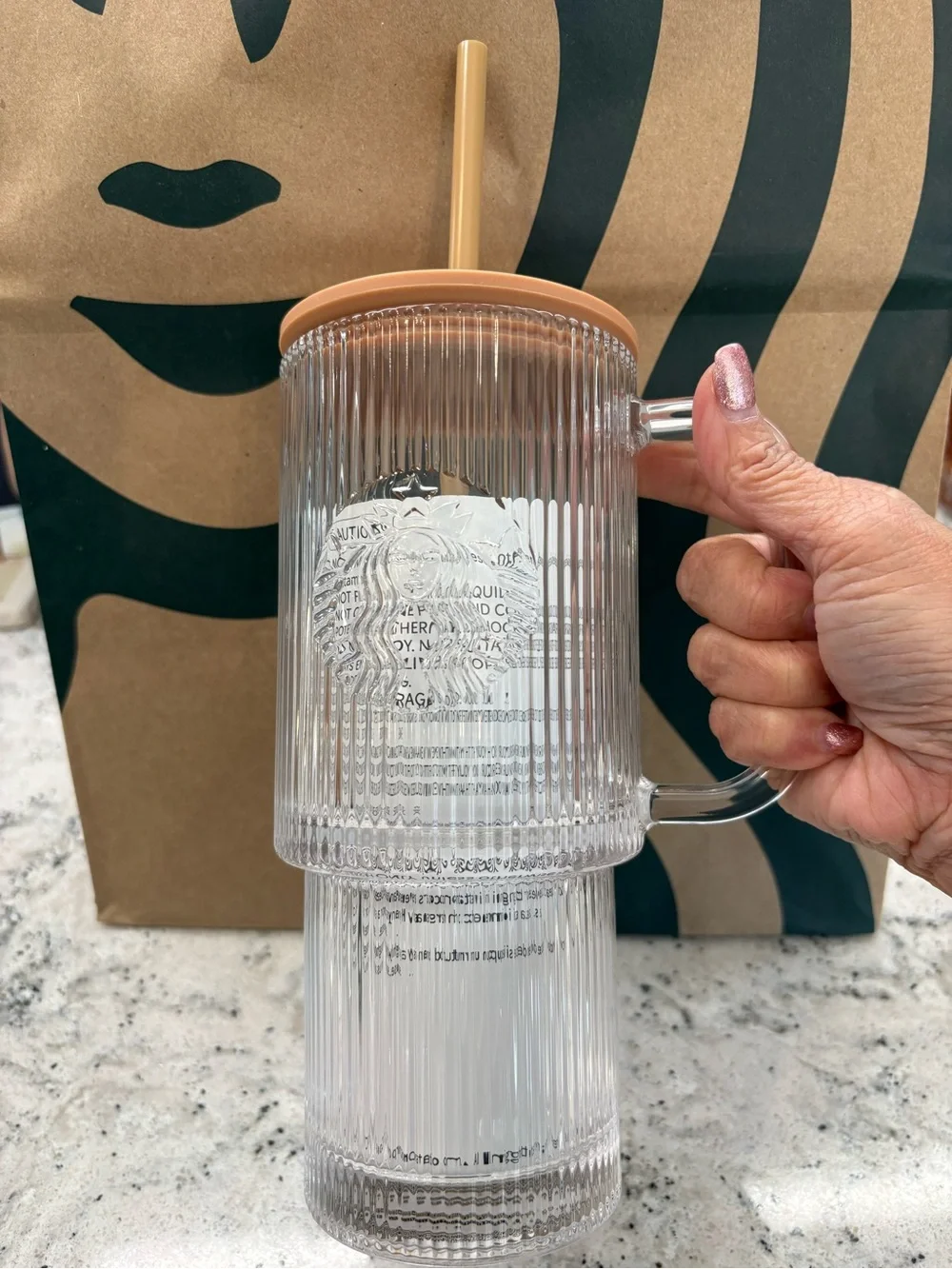 Starbucks 2026 Fall Pleated Clear Glass Handle Cold Cup Tumbler. NWT. HTF.